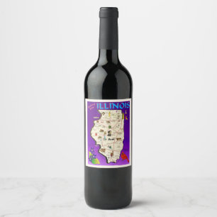 Illinois Vintage Map  Wine Label