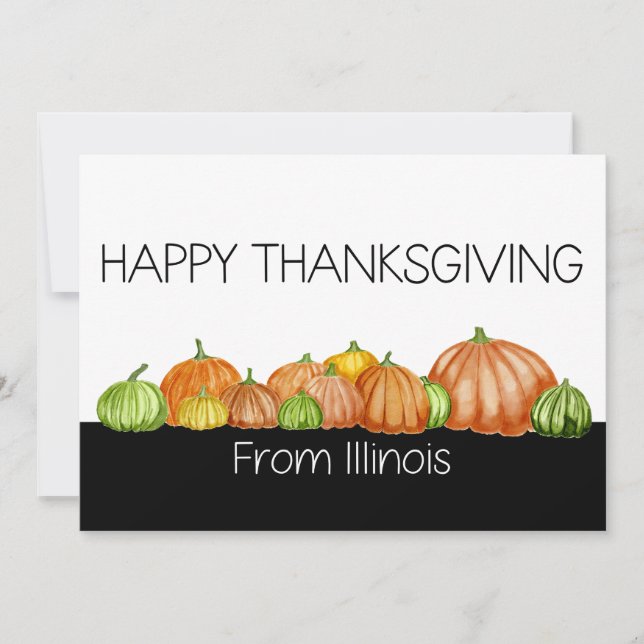 Illinois Watercolor pumpkins Thanksgiving Card (Front)