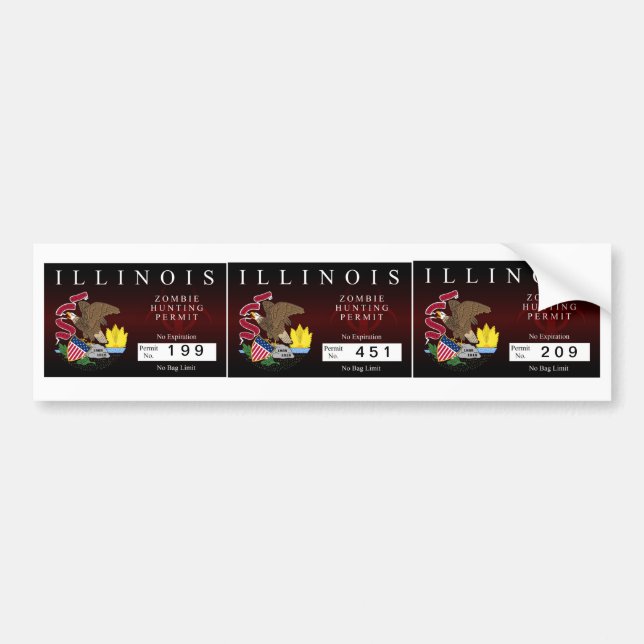 Illinois Zombie Hunting Permit Bumper Sticker (Front)