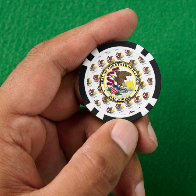 Illinoisan Flag & Seal, Illinois Poker Chips (Hand)