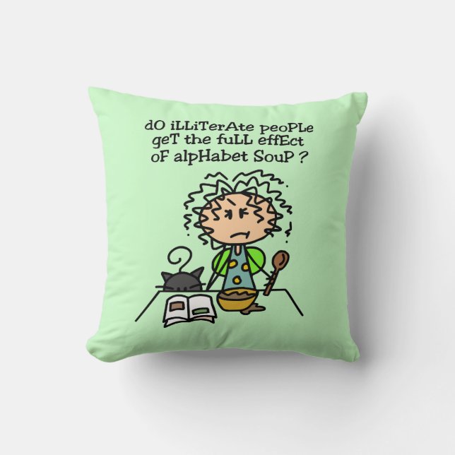 Illiterate People Humour Throw Pillow (Front)