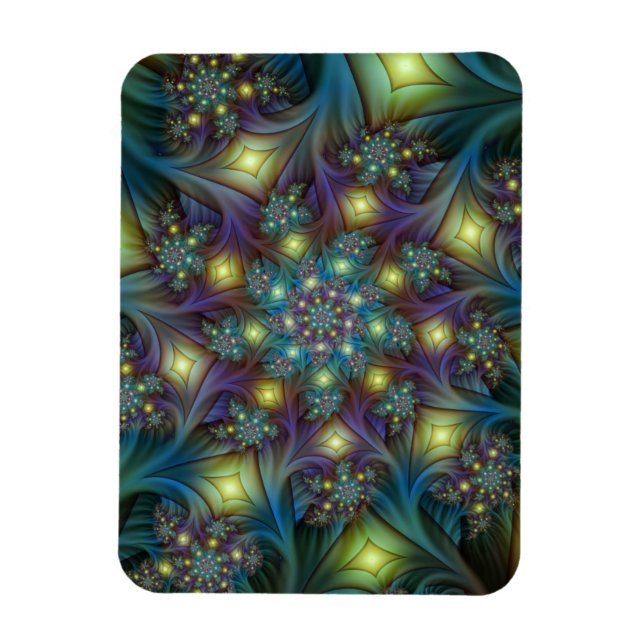 Illuminated abstract blue purple Fractal Pattern Magnet (Vertical)