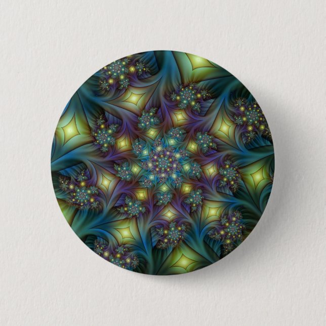 Illuminated Abstract Shiny Teal Purple Fractal Art 2 Inch Round Button (Front)