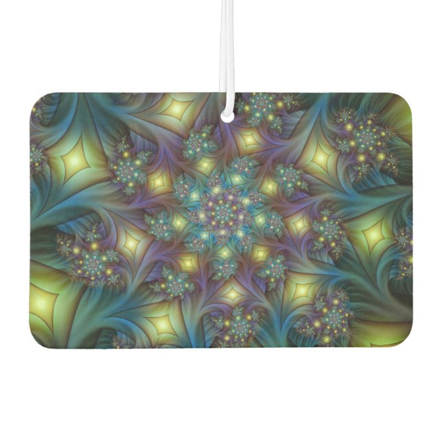 Illuminated Abstract Shiny Teal Purple Fractal Art Air Freshener (Front)