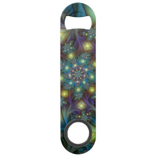 Illuminated Abstract Shiny Teal Purple Fractal Art Bar Key