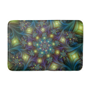 Illuminated Abstract Shiny Teal Purple Fractal Art Bath Mat