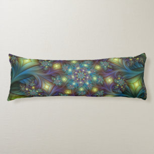 Illuminated Abstract Shiny Teal Purple Fractal Art Body Pillow