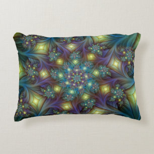 Illuminated Abstract Shiny Teal Purple Fractal Art Decorative Pillow