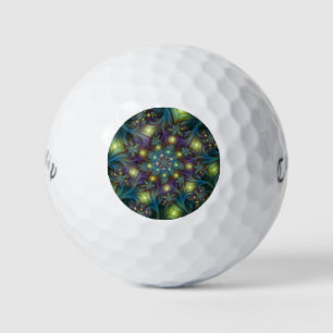 Illuminated Abstract Shiny Teal Purple Fractal Art Golf Balls
