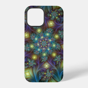 Illuminated Abstract Shiny Teal Purple Fractal Art iPhone 12 Pro Case