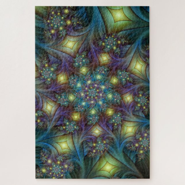 Illuminated Abstract Shiny Teal Purple Fractal Art Jigsaw Puzzle (Vertical)
