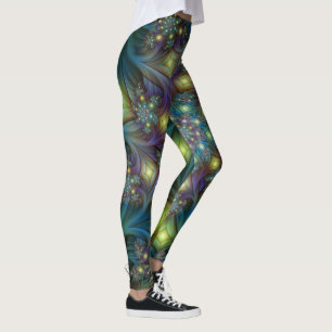 Illuminated Abstract Shiny Teal Purple Fractal Art Leggings