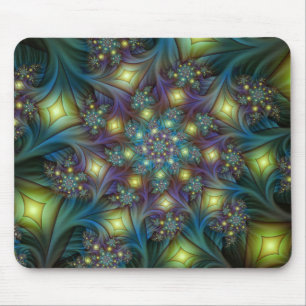 Illuminated Abstract Shiny Teal Purple Fractal Art Mouse Pad