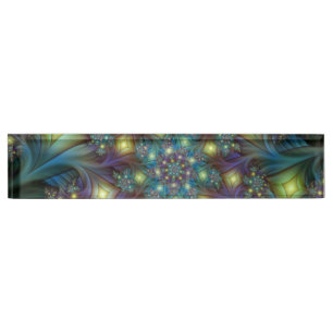 Illuminated Abstract Shiny Teal Purple Fractal Art Nameplate
