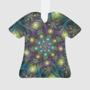Illuminated Abstract Shiny Teal Purple Fractal Art Ornament