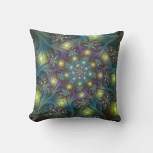 Illuminated Abstract Shiny Teal Purple Fractal Art Outdoor Pillow