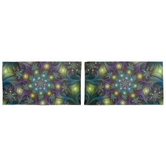Illuminated Abstract Shiny Teal Purple Fractal Art Pillowcase
