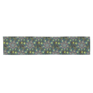 Illuminated Abstract Shiny Teal Purple Fractal Art Short Table Runner