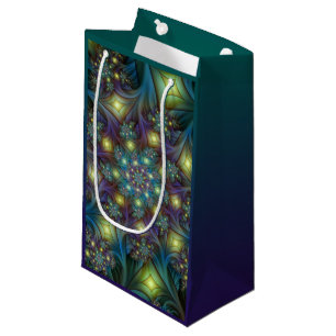 Illuminated Abstract Shiny Teal Purple Fractal Art Small Gift Bag
