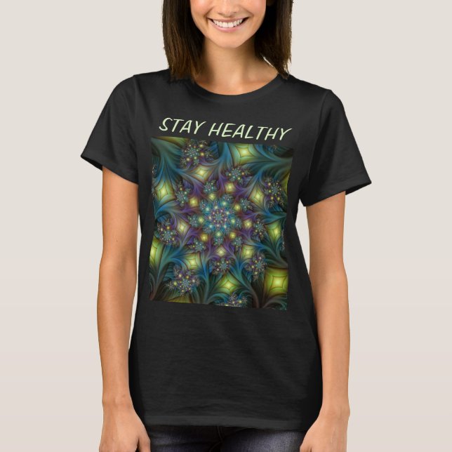 Illuminated Abstract Shiny Teal Purple Fractal Art T-Shirt (Front)