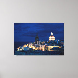 Illuminated at night Valletta old town and harbor Canvas Print