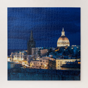 Illuminated at night Valletta old town and harbor Jigsaw Puzzle