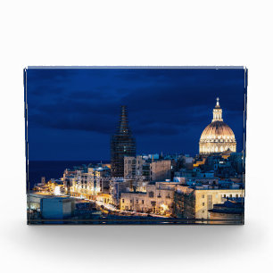 Illuminated at night Valletta old town and harbor Photo Block