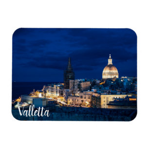 Illuminated at night Valletta old town and harbour Magnet