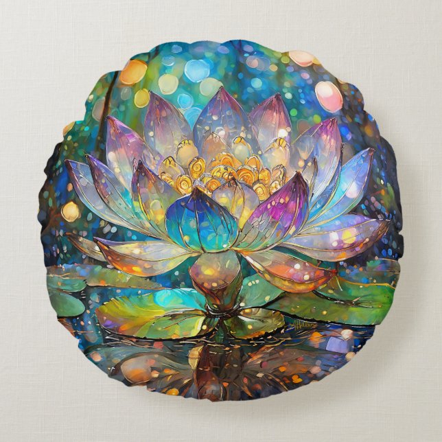 Illuminated Blooming Lotus Flower Round Pillow (Front)
