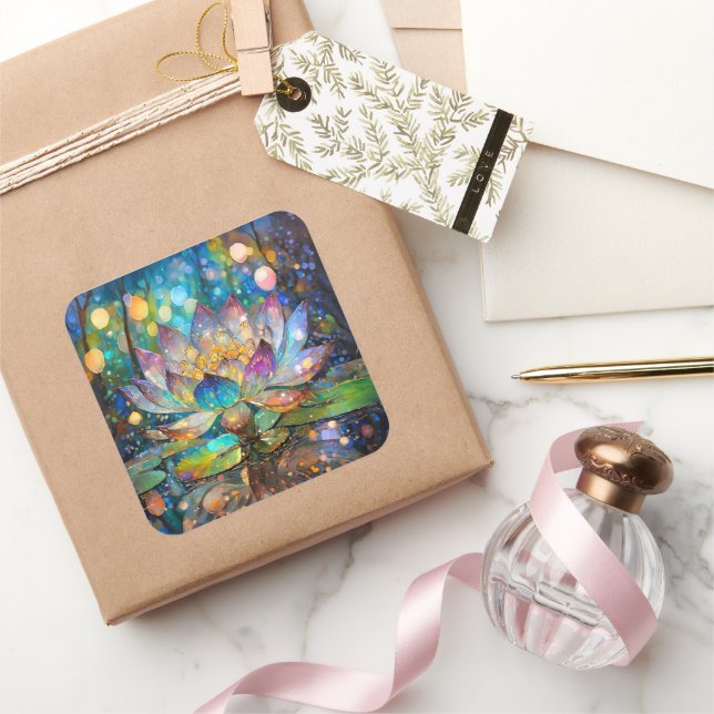 Illuminated Blooming Lotus Flower Square Sticker (Gifting)