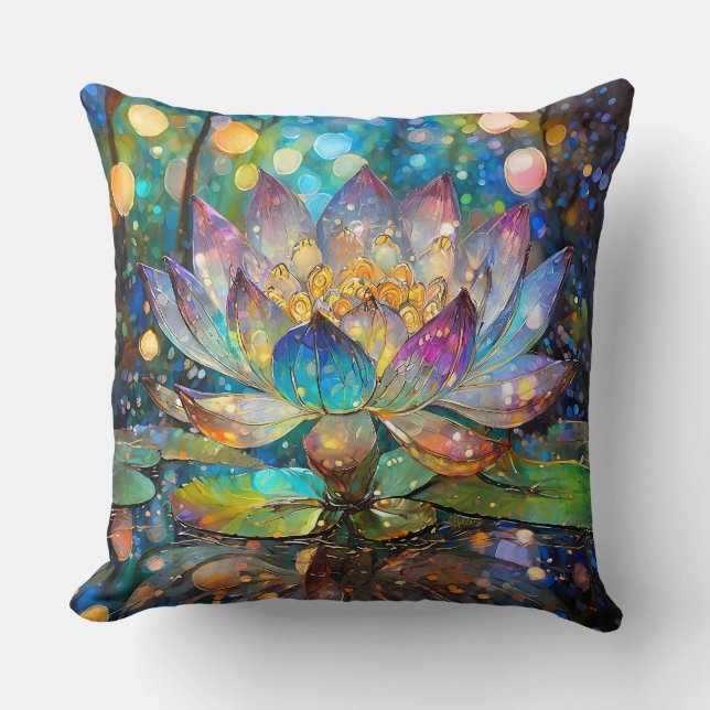 Illuminated Blooming Lotus Flower Throw Pillow (Front)
