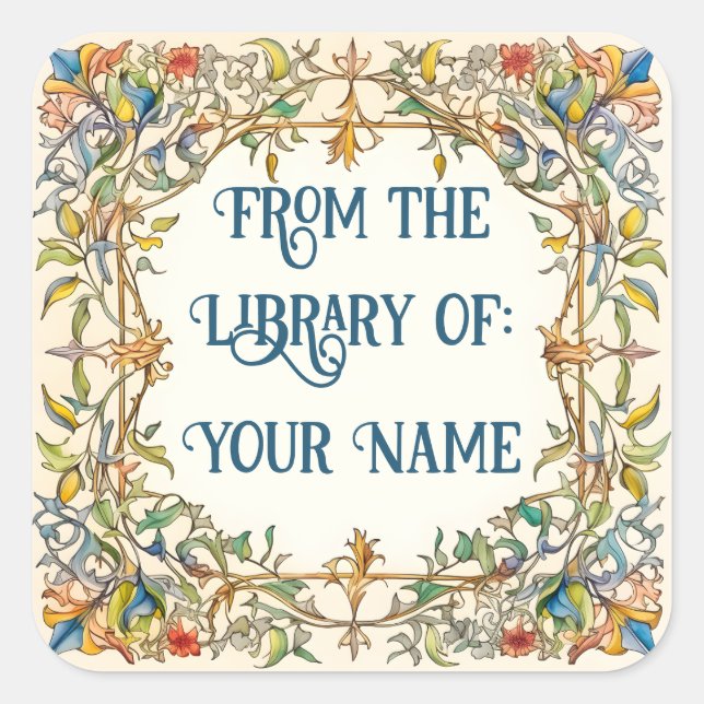 Illuminated Border Bookplate Square Sticker (Front)