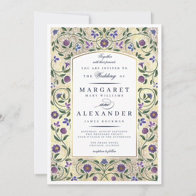 Illuminated Border Wedding Invitation / Faux Gold (Front)