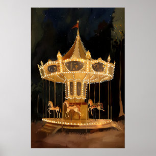 Illuminated Carousel Art Print Vintage Carnival