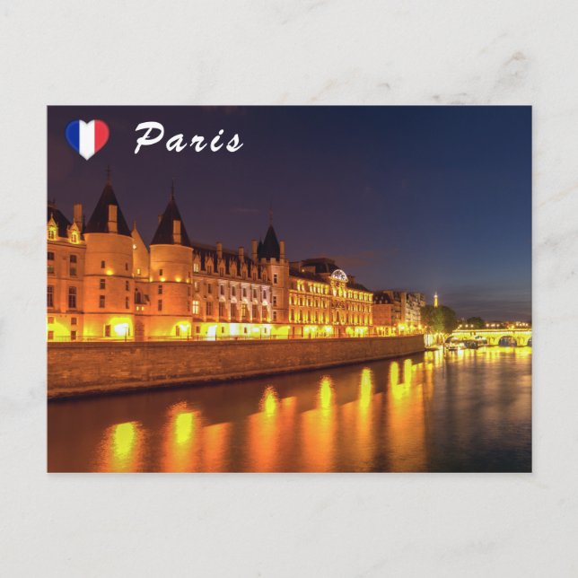 Illuminated Conciergerie at night - Paris, France Postcard (Front)