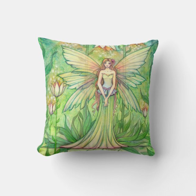 Illuminated Garden Fairy Fantasy Art Throw Pillow (Front)