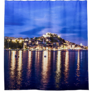 Illuminated harbor in Sibenik, Croatia