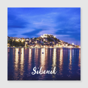 Illuminated harbor in Sibenik, Croatia