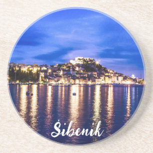Illuminated harbor in Sibenik, Croatia Coaster