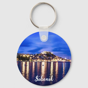 Illuminated harbor in Sibenik, Croatia Keychain