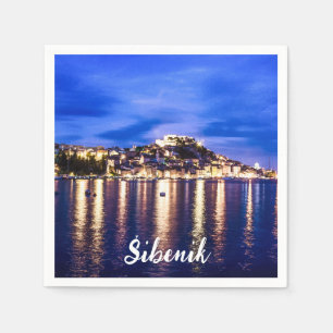 Illuminated harbor in Sibenik, Croatia Napkin