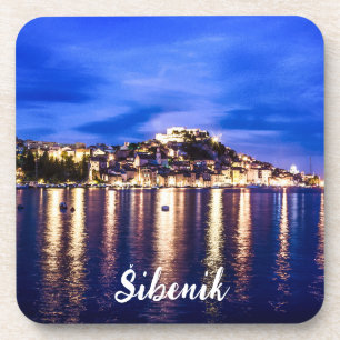 Illuminated harbour in Sibenik, Croatia Coaster