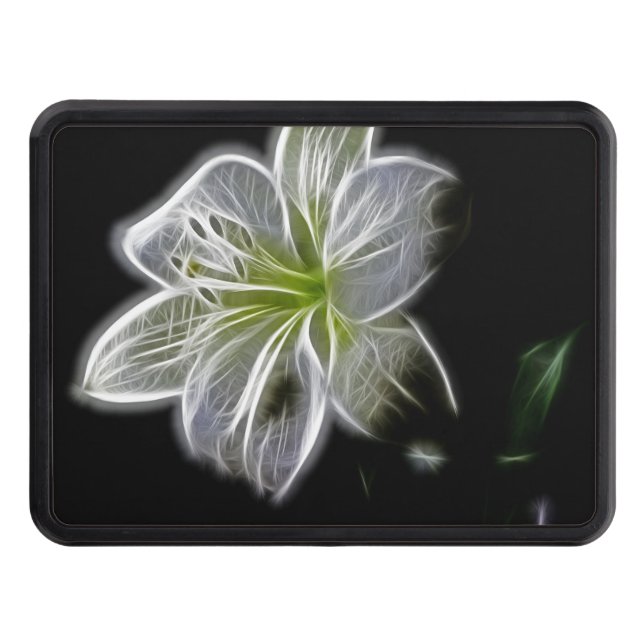 Illuminated like Outline of a White lily Flower Trailer Hitch Cover (Front)