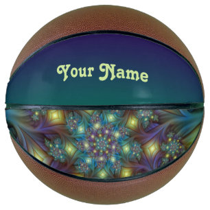 Illuminated modern blue purple Fractal Art Name Basketball