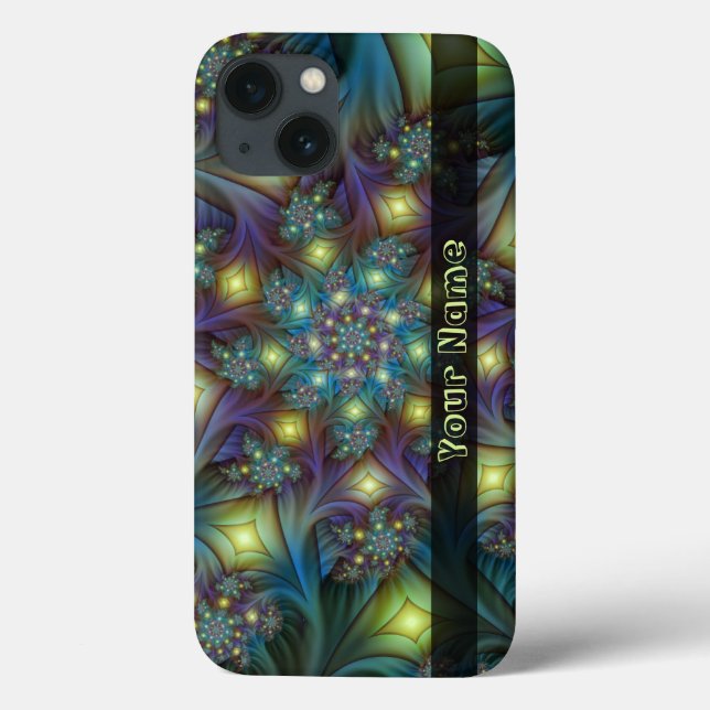 Illuminated modern blue purple Fractal Art Name Case-Mate iPhone Case (Back)