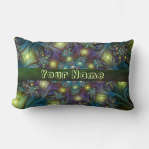 Illuminated modern blue purple Fractal Art Name Lumbar Pillow