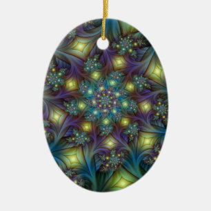 Illuminated modern blue purple Fractal Pattern Ceramic Ornament