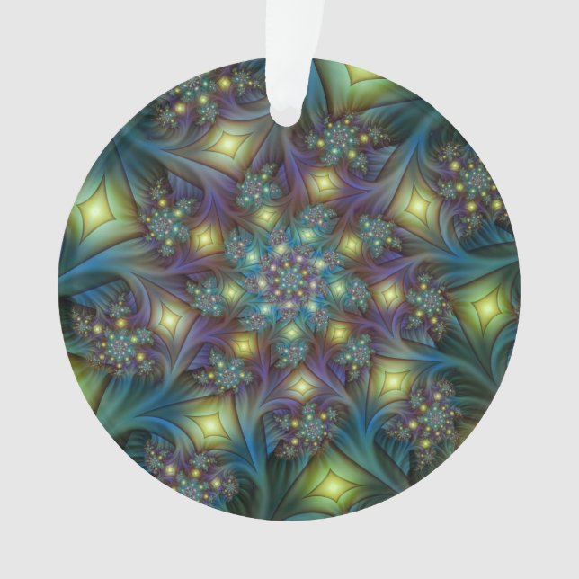 Illuminated modern blue purple Fractal Pattern Ornament (Front)