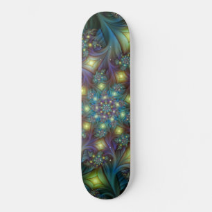 Illuminated modern blue purple Fractal Pattern Skateboard