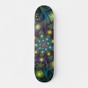 Illuminated modern blue purple Fractal Pattern Skateboard